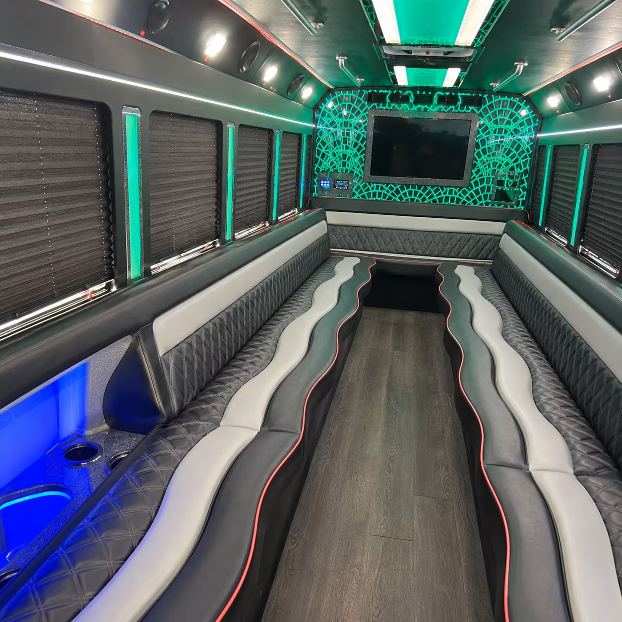 Wedding guests seated inside a party bus serving Lubbock