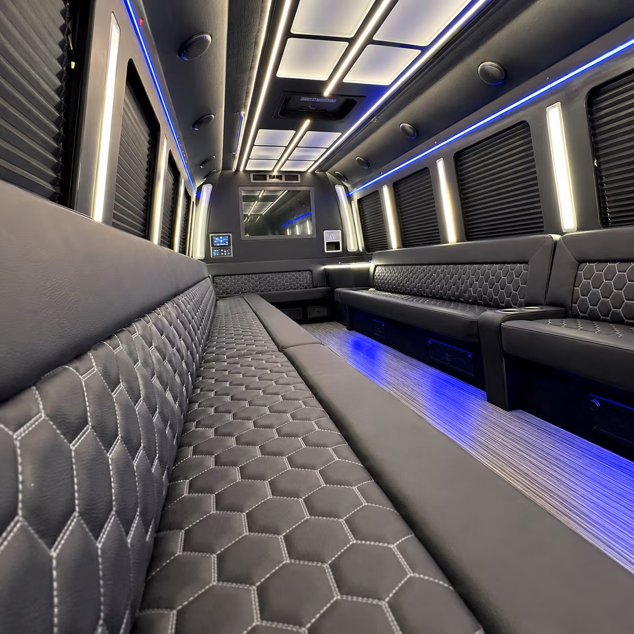 Lubbock Birthday, Sweet 16, & Quinceañera Transportation party bus interior