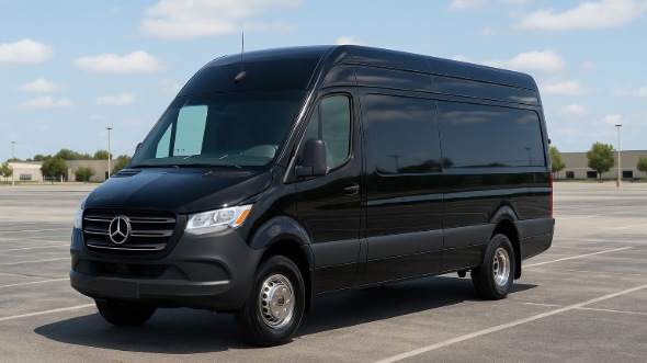 Exterior of Charter Bus Company Grand Prairie's 14 Passenger Sprinter Limousine in Grand Prairie