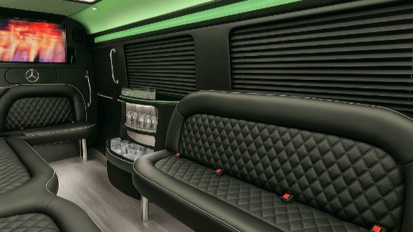 Interior of Charter Bus Company Grand Prairie's 14 Passenger Sprinter Limousine in Grand Prairie