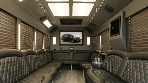 Interior of Charter Bus Company Irving's 28 Passenger Party Bus in Irving