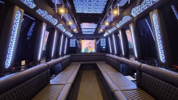 Interior of Charter Bus Company Wichita Falls's 28 Passenger Party Bus in Wichita Falls