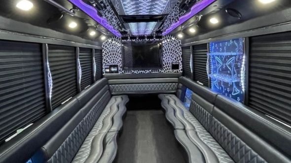Interior of Lubbock Party Bus Company's 30 Passenger Party Bus in Lubbock