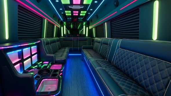 Interior of Charter Bus Company Wichita Falls's 30 Passenger Party Bus in Wichita Falls