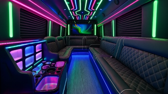 Interior of Charter Bus Company Abilene's 50 Passenger Party Bus in Abilene