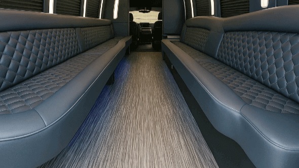 Interior of Charter Bus Company Irving's 50 Passenger Party Bus in Irving